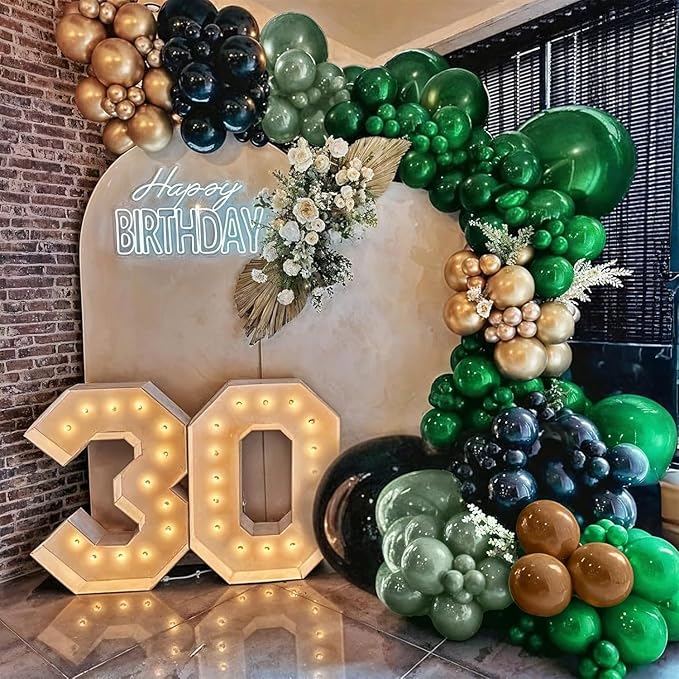 Green and Brown Balloon, Metallic Avocado Tan Chrome Gold Balloons - Image 4