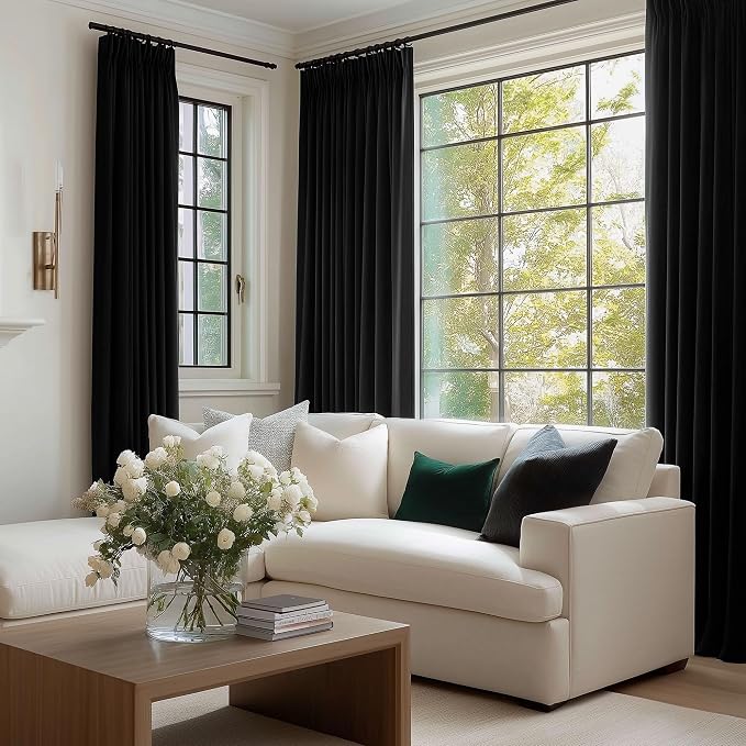 Beauoop Velvet Curtains for Bedroom Living Room Black 52x72 2 Panels | Soft - Image 3