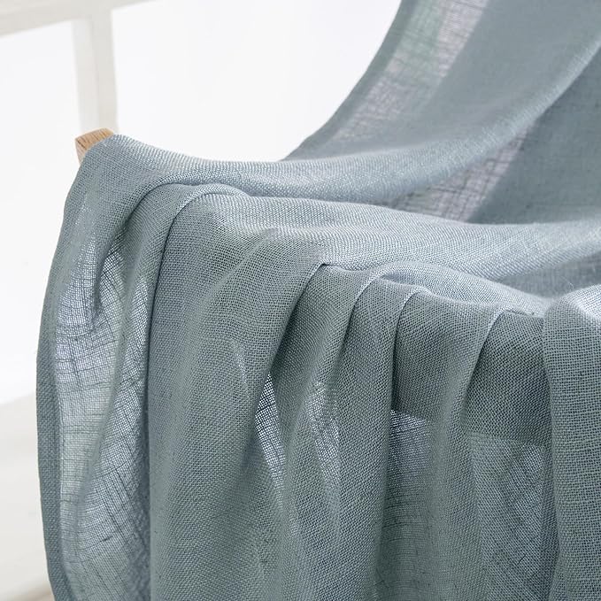 MIULEE Dusty Blue Linen Curtains 52x90 Inch 2 Panel - Image 4