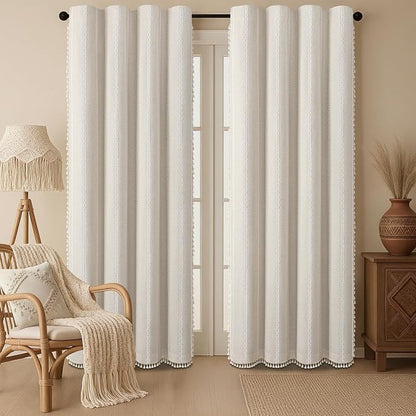 80% Boho Blackout Curtains 90 Inch Linen Blend Drapes 2 Panels | Vintage by Unknown