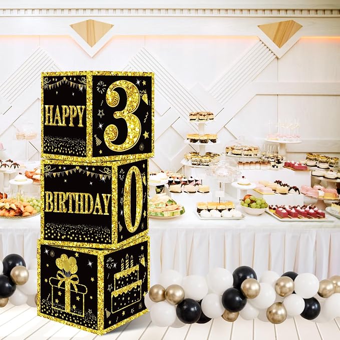 Eiurteao 3pcs Black Gold 30th Birthday Decorations Boxes - Image 4