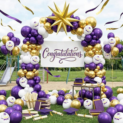 60pcs Purple Gold Graduation Balloons, Class Of 2026 Hat Printed Balloon - Image 6