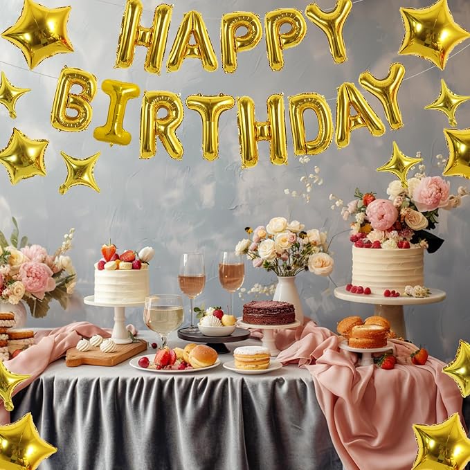 TONIFUL 35PCS Gold Happy Birthday Decorations Kit 16 Inch Happy Birthday - Image 6