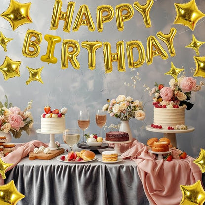 TONIFUL 35PCS Gold Happy Birthday Decorations Kit 16 Inch Happy Birthday - Image 6