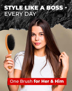 Bossman Men's Boar and Nylon Bristle Hair and Beard Brush - Detangling & Straightening Wooden Oval Wet Brush - Ergonomic Bamboo Design