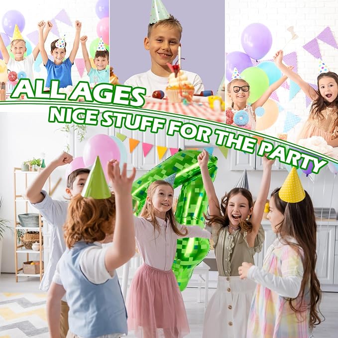 40 Inch Giant Green Pixel Miner Theme Number Balloons 40 Inch Foil Party - Image 5