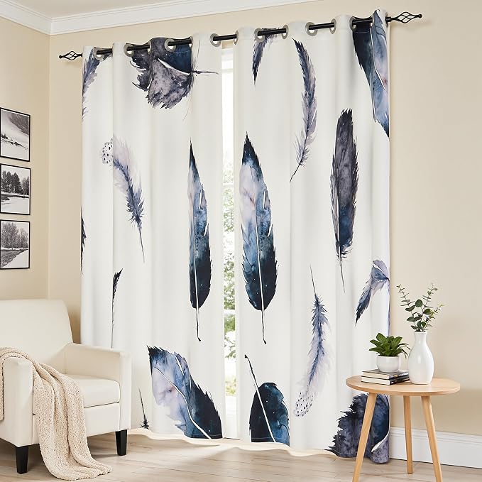 SUBRTEX Boho Leaf Printed Curtains 84 inch Long 2 Panels, Room Darkening by Subrtex