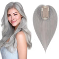 SEGO Hair Topper for Women, No Bangs Real Human Hair Topper with Anti-Slip Clips (10 Inches #Grey)