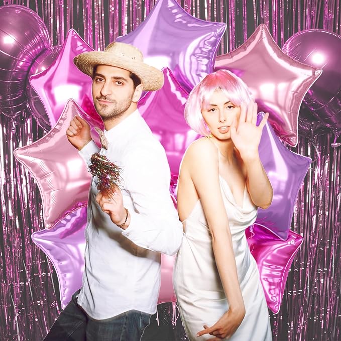Pink and Purple Star Foil Balloons, 18 Inch Metallic Purple Stars Balloon - Image 6