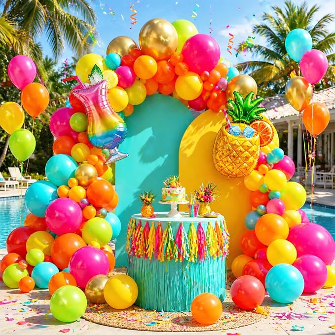Tropical Balloons, 12 Inch Colorful Hawaiian Balloons - Image 5