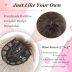 Hair Topper, 360° 3D Hair Toppers for Women with Thinning Crown, 20 Inch Long Wavy Curly Hair Pieces Clip in Bangs (Ash Blonde Mix Highlights with Brown Root, 20 inch, French Bangs)