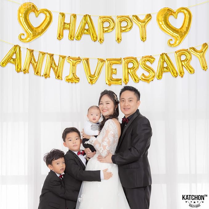 KatchOn Gold Happy Anniversary Balloons 18 Inch, Anniversary Decorations | - Image 2