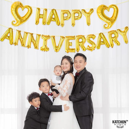 KatchOn Gold Happy Anniversary Balloons 18 Inch, Anniversary Decorations | - Image 2