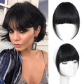 Clip In Bangs for Women, Natural Black French Bangs Hair Clip with Temples, 100% Real Human Hair Layered Curved Fringe for Halloween and Daily Use(Natural Black, French Bangs)