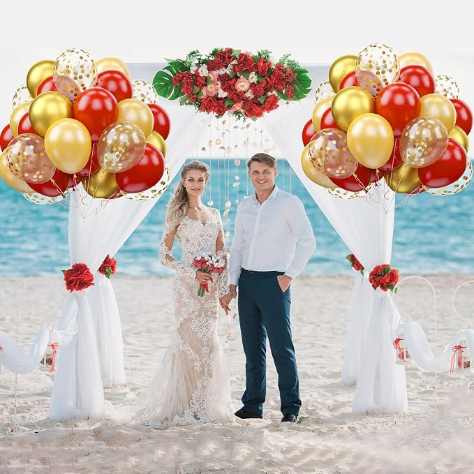 60 Pieces Balloons Red and Gold, 12 Inch Ruby Red Metallic Chrome Gold Pearl - Image 9