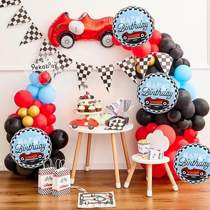 18 Inch Race Car Happy Birthday Balloons, Two Fast One Birthday Decor - Image 6