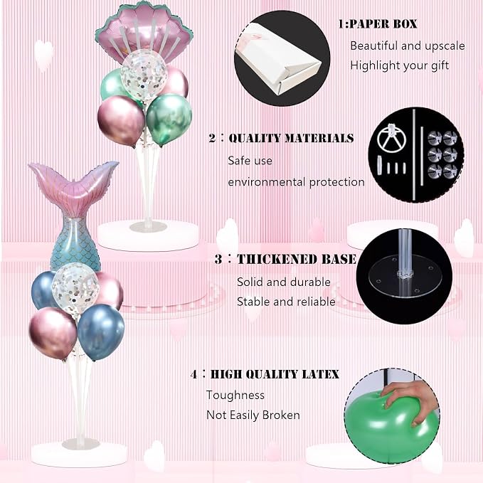 Mermaid Table Decoration Balloon Holder Kit 4 Sets - Image 4