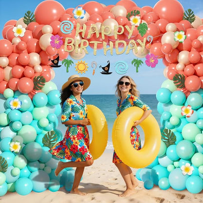 165Pcs Tropical Balloons Summer Birthday Party Decorations | Coral Pearl Rose - Image 6