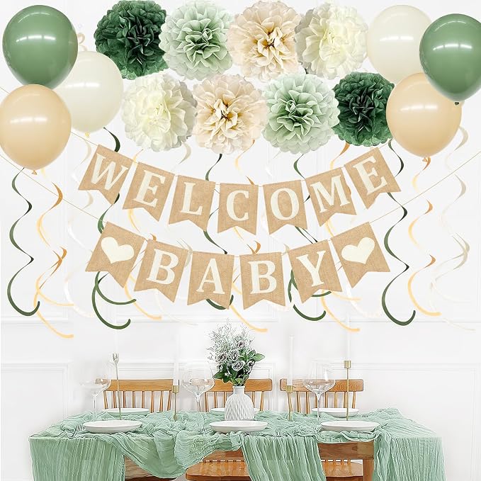 Baby Shower Party Decorations Kit Welcome Baby Heart Burlap Banner - Image 7