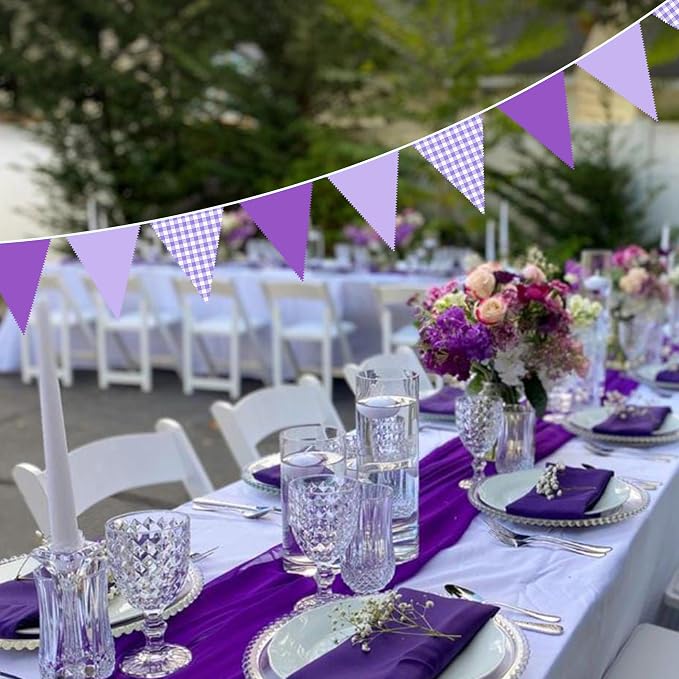 32Ft Purple Party Decorations Purple Gingham Triangle Flag Plaid Checkered - Image 7
