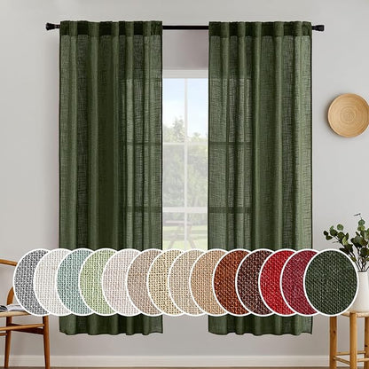 MIULEE Olive Green Linen Curtains 37x72 Inch 2 Panels by MIULEE