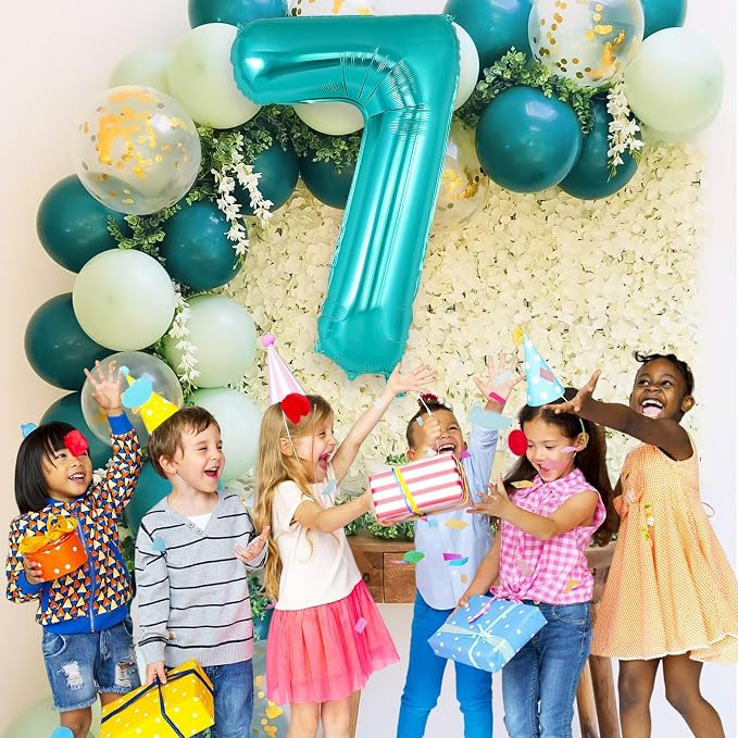 Teal Blue Number 7 Balloon, 40 Inch Big Large Foil Helium Number Balloons - Image 5