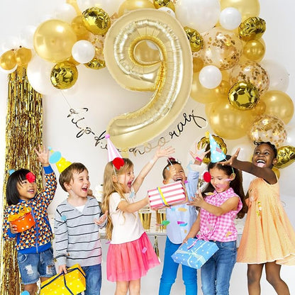 Champagne Gold Large Number 9 Balloon, 40 Inch Light Gold Foil Helium Number - Image 4