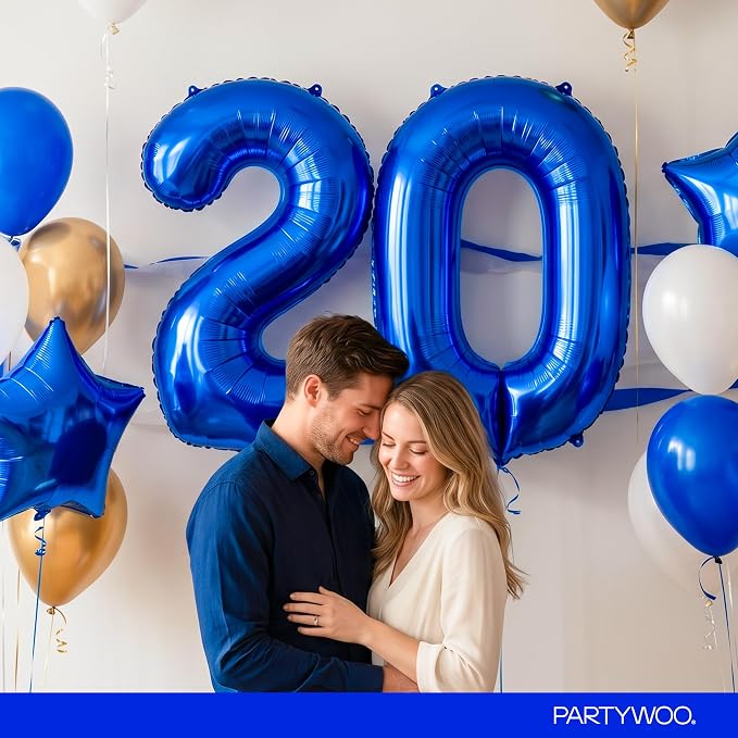 PartyWoo Number Balloons 40 Inch Blue Number 0 Kit - Image 9