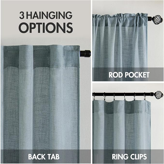 MIULEE Dusty Blue Linen Curtains 42x84 Inch Length - Image 2