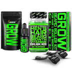 GROW Beard Oil + Biotin Hair Vitamins Gummies + Facial Derma Roller Kit – Ultimate Beard Growth Kit for Men – Fills Patches, Stimulates Growth, Thickens Beard