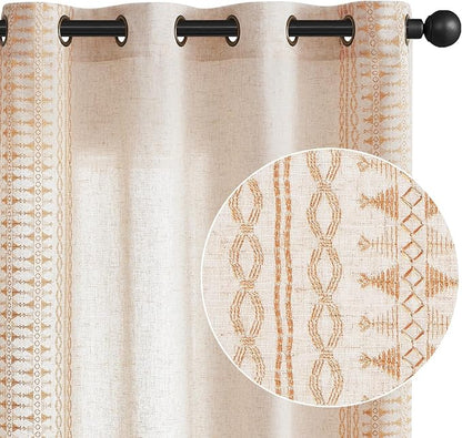 jinchan Boho Curtains Embroidered Linen Blend Window Curtains - Image 9