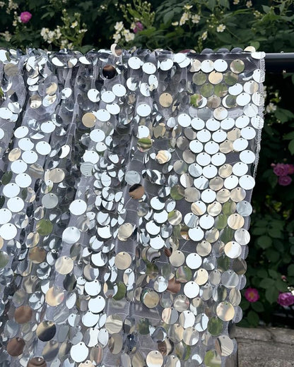Silver Sequin Backdrop 18MM Large Sequins, 4x10 Feet, 2 Panel Glitter Sparkler - Image 3