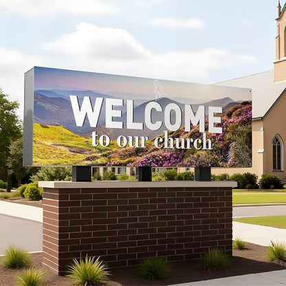 2 Pcs Worship with Us Large Banners 6 × 2ft Welcome to Our Church Flag Welcome - Image 6