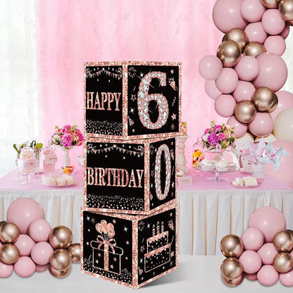 Eiurteao 3pcs Rose Gold 60th Birthday Decorations Boxes - Image 4