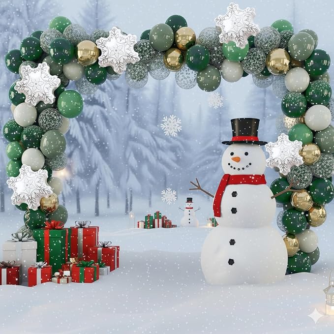 Winter Wonderland Balloon, Dark Sage Green Pastel Green White Metallic Gold - Image 6