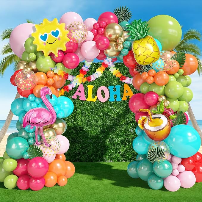 170Pcs Flamingo Tropical Luau Summer Balloon Arch Garland Kit | Hot Pink Olive - Image 7