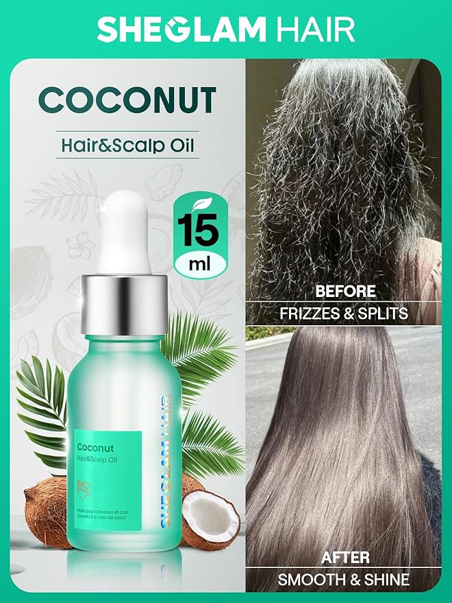 SHEGLAM Hair & Scalp Oil - 0.5 fl oz, Hydrating Serum, Macadamia & Grapeseed Oils, Soothes Dry Scalp, Balances Sebum, Adds Shine, For Sensitive Scalp & Dandruff (Coconut)