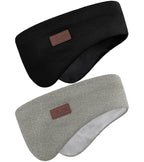 Winter Ear Warmer Headband for Men Women Double-Layer Knit Ear Muffs Cover with Fuzzy Lining for Running and Cycling (Black, Light Grey, One Size)