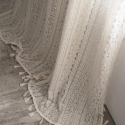 Sutuo Home Boho Curtain Crochet Lace Semi-Sheer Florals Hollow Knitted Handmade - Image 7