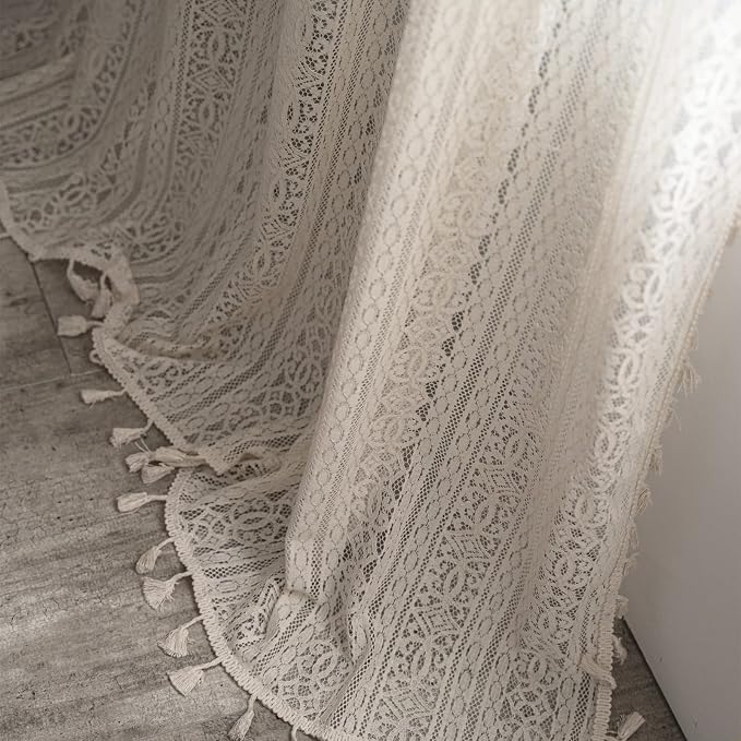 Sutuo Home Boho Curtain Crochet Lace Semi-Sheer Florals Hollow Knitted Handmade - Image 6