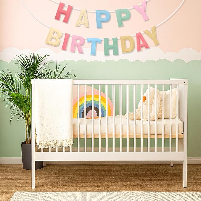 Felt Happy Birthday Banner, Pre-Strung 3D Birthday Rainbow Garland Banner | - Image 7
