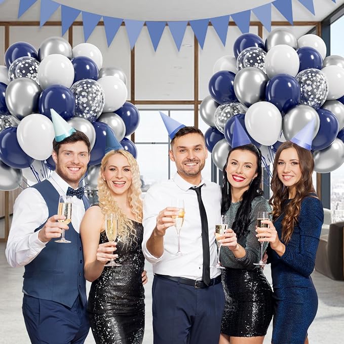 60pcs Navy Blue and Silver Balloons 12inch - Image 7