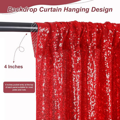 Red Sequin Backdrop Curtains-1 Panel 3FTx8FT Red Backdrop - Image 2