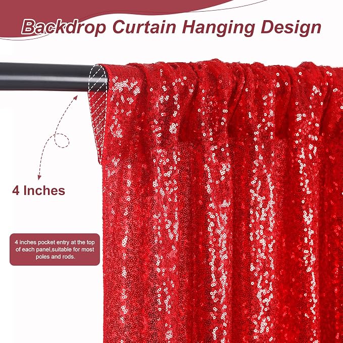 Red Sequin Backdrop Curtains-2 Panels 4FTx8FT Red Backdrop - Image 2