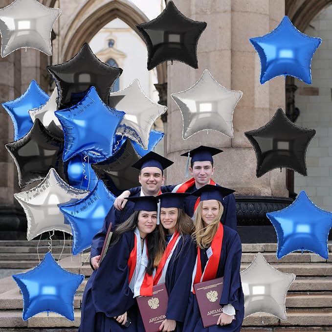 Blue Black Star Balloons Helium, 18Inch Silver and Blue Stars Shape Foil Balloon - Image 4