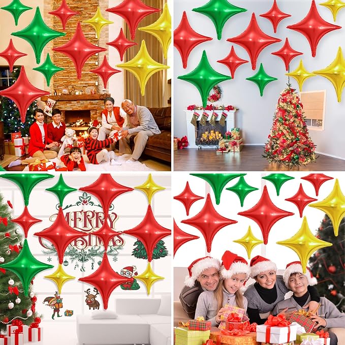 Red Green Gold Christmas Balloons, 26Inch and 10Inch Red Green Gold Quadrangle - Image 3