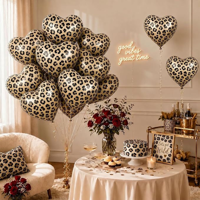Leopard Print Heart Balloons, Animal Print Heart Shaped Helium Balloon - Image 3