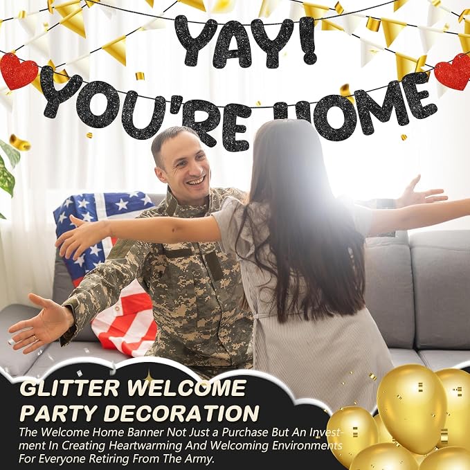 Fulmoon Pre Strung Yay You're Home Banner Glitter Welcome Home Party - Image 4