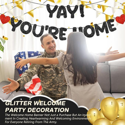 Fulmoon Pre Strung Yay You're Home Banner Glitter Welcome Home Party - Image 4