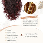 Flufymooz 100％ Pure Protein Ponytail Extension, 18 Inch Curly Claw Clip Ponytail Hair Extensions Natural Soft pony tail hairpiece for women-Wine Red